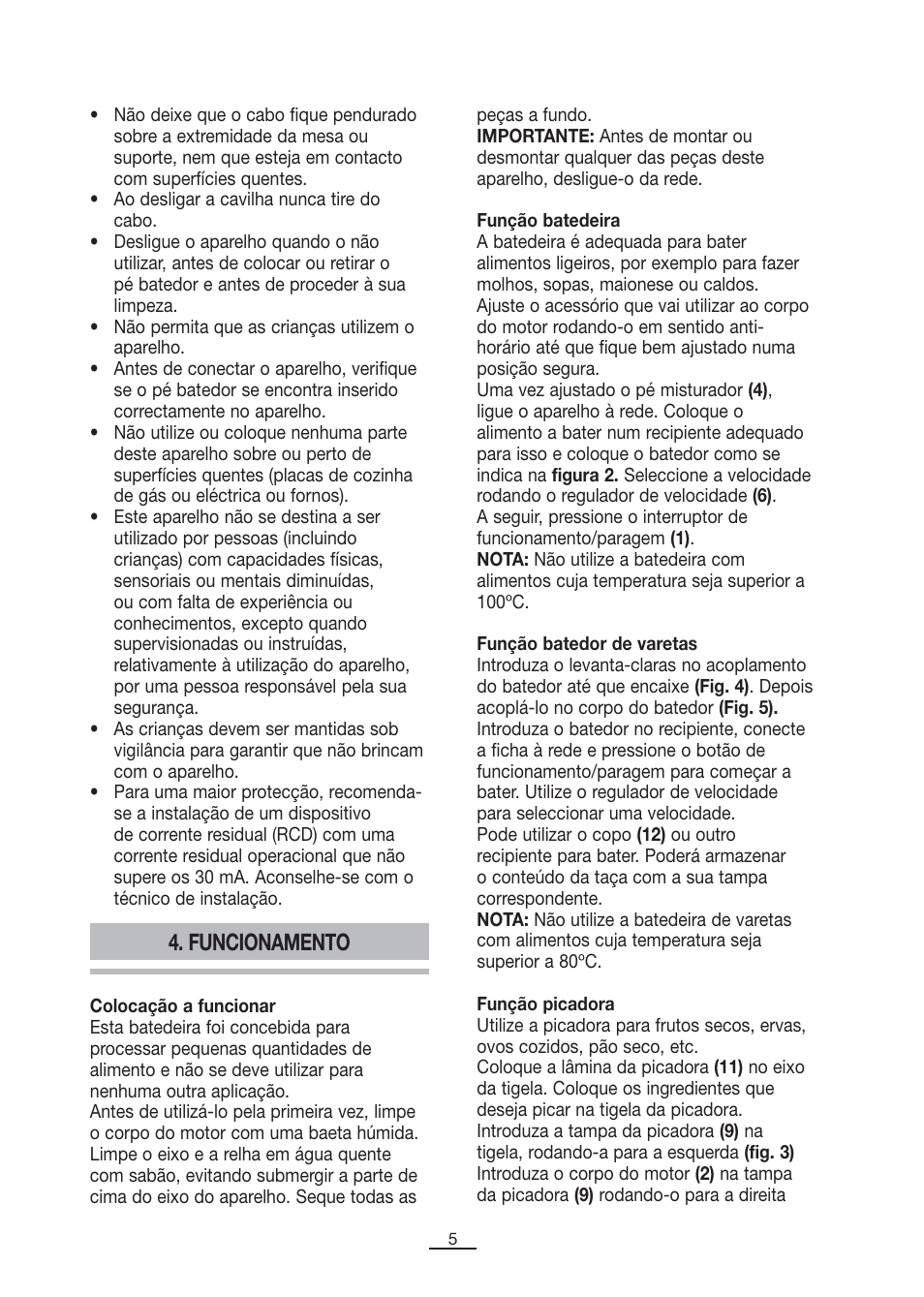 Funcionamento | Fagor B-850A User Manual | Page 6 / 49