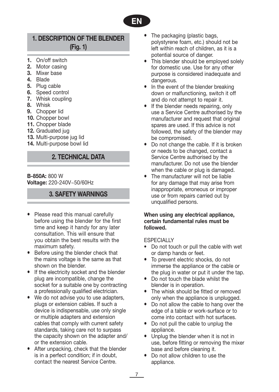 Fagor B-850A User Manual | Page 8 / 49