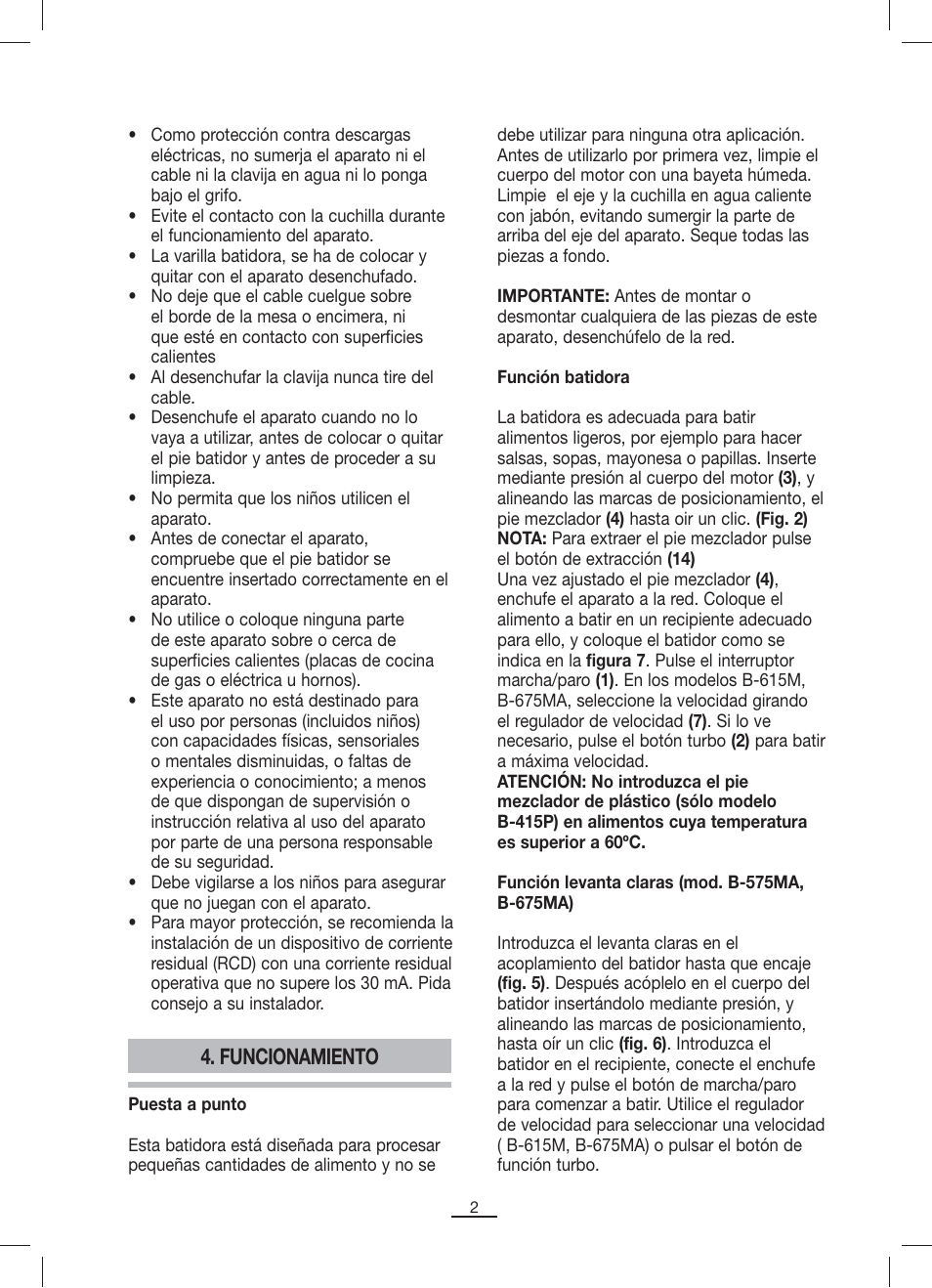 Funcionamiento | Fagor B-515M User Manual | Page 3 / 46