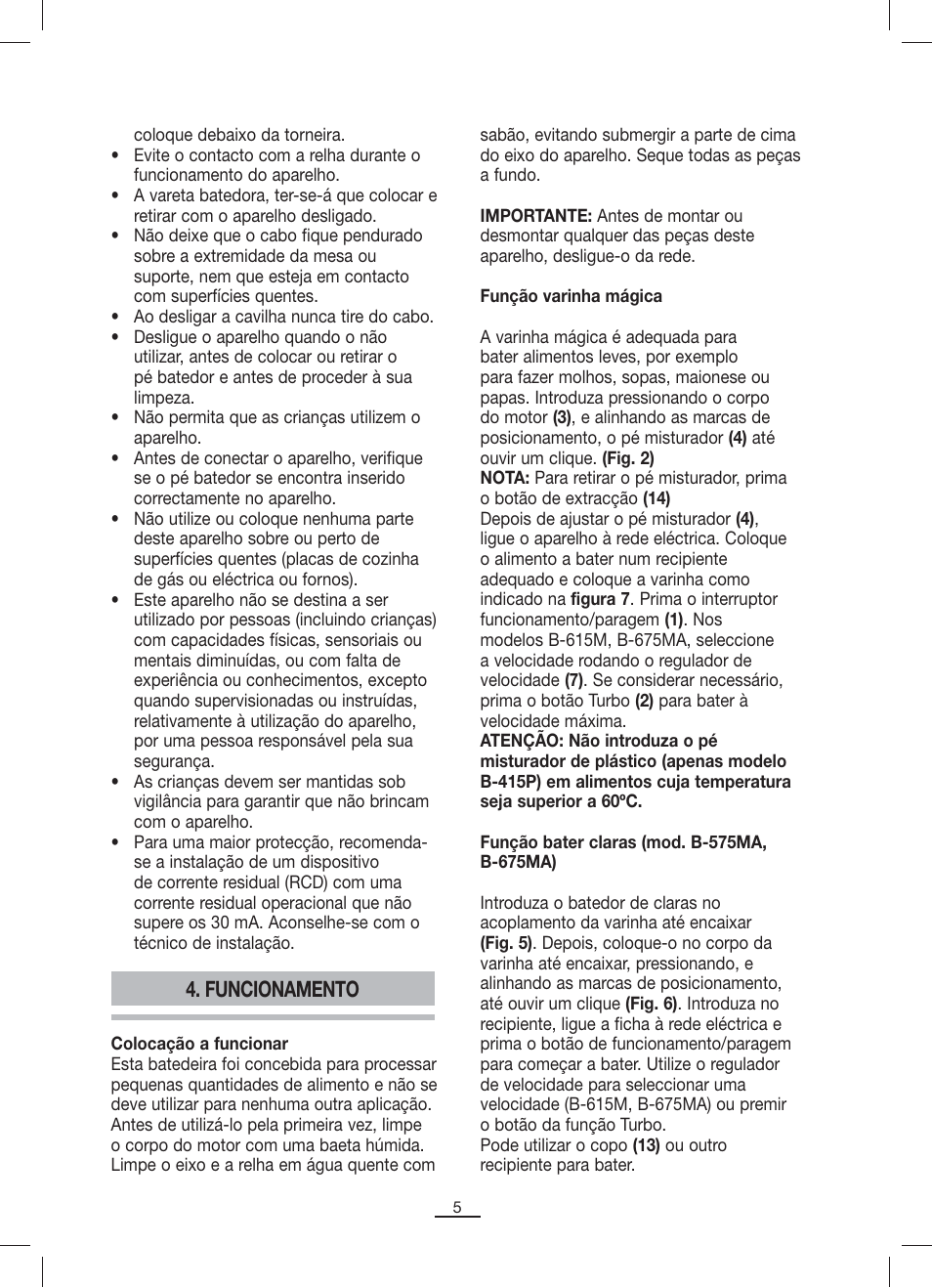 Funcionamento | Fagor B-515M User Manual | Page 6 / 46