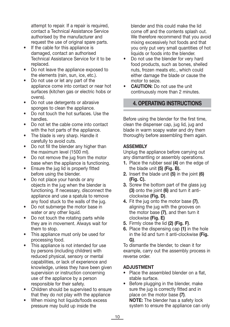 Operating instructions | Fagor BV-1000X User Manual | Page 11 / 47