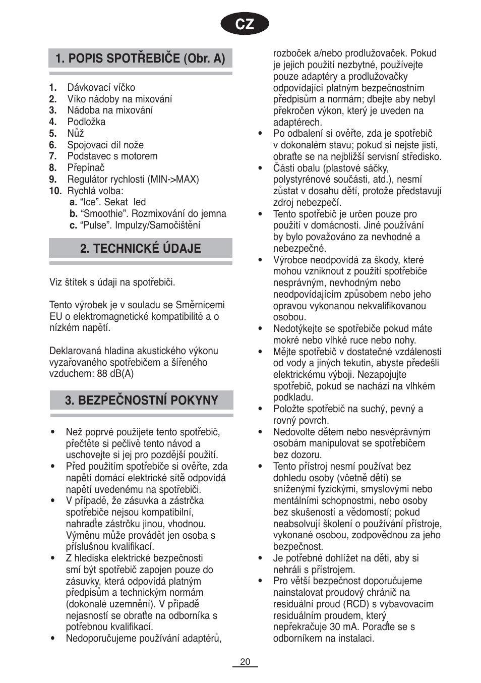 Popis spotřebiče (obr. a), Bezpečnostní pokyny 2. technické údaje | Fagor BV-1000X User Manual | Page 21 / 47