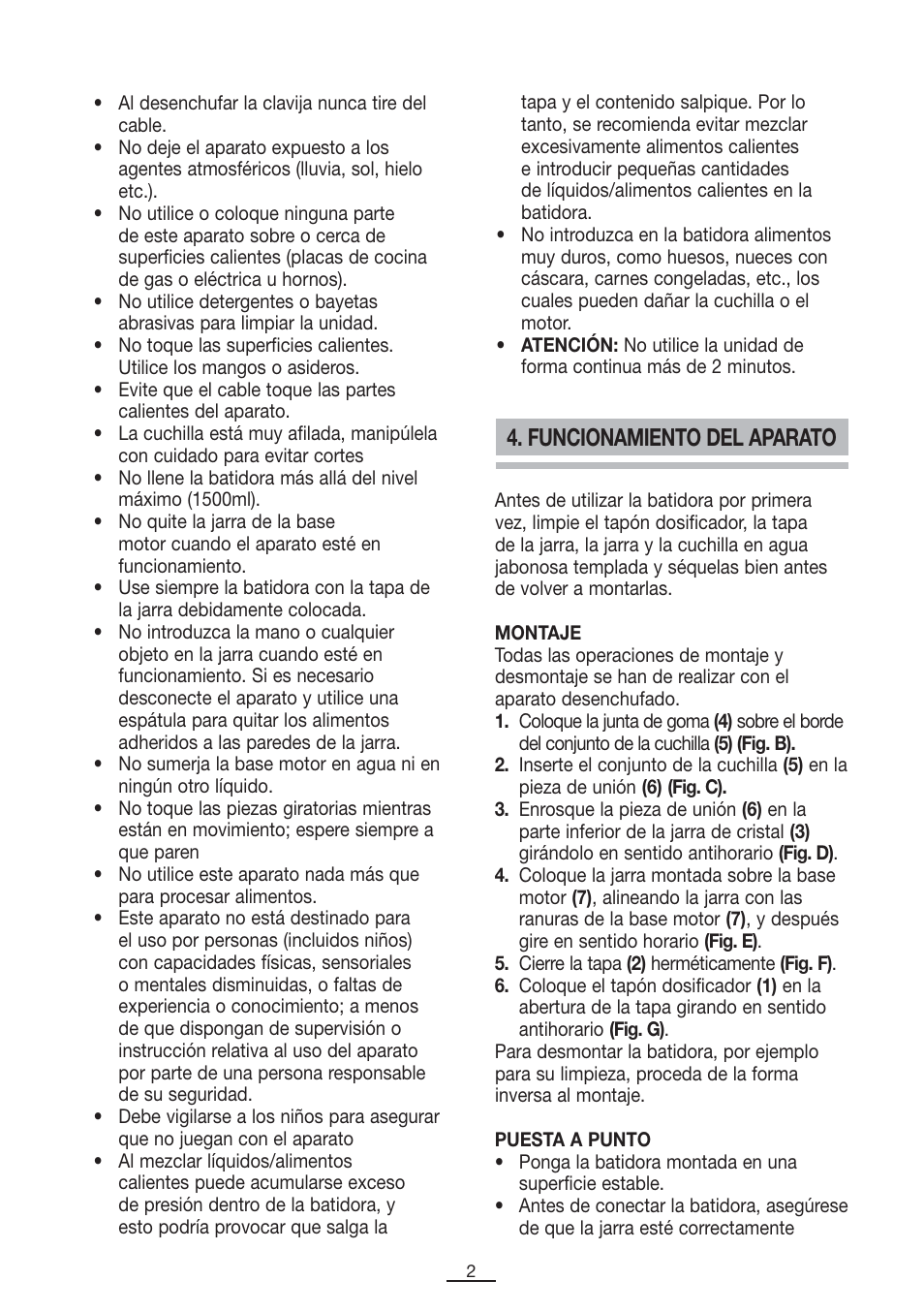 Funcionamiento del aparato | Fagor BV-1000X User Manual | Page 3 / 47