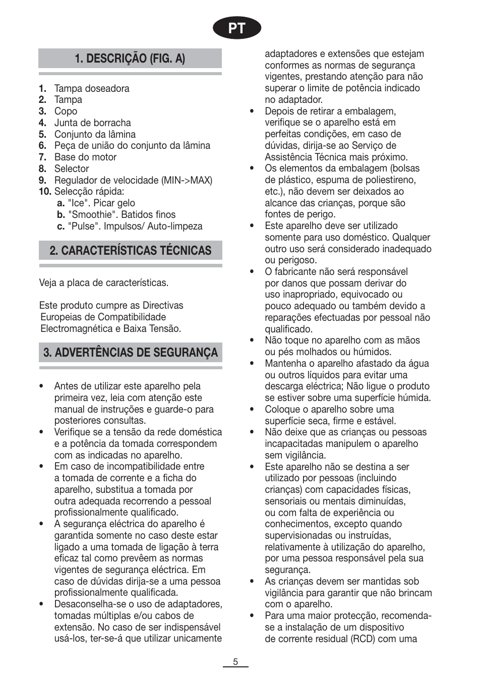 Descrição (fig. a) | Fagor BV-1000X User Manual | Page 6 / 47