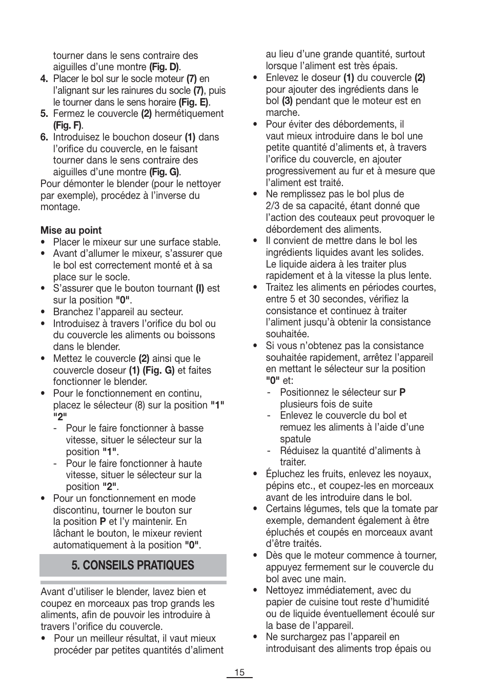 Conseils pratiques | Fagor BV-850 User Manual | Page 16 / 50