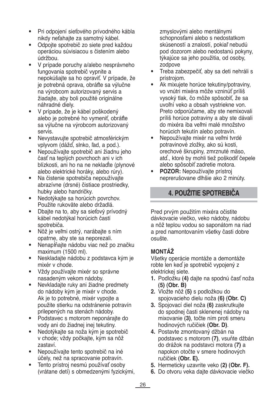 Použitie spotrebiča | Fagor BV-850 User Manual | Page 27 / 50