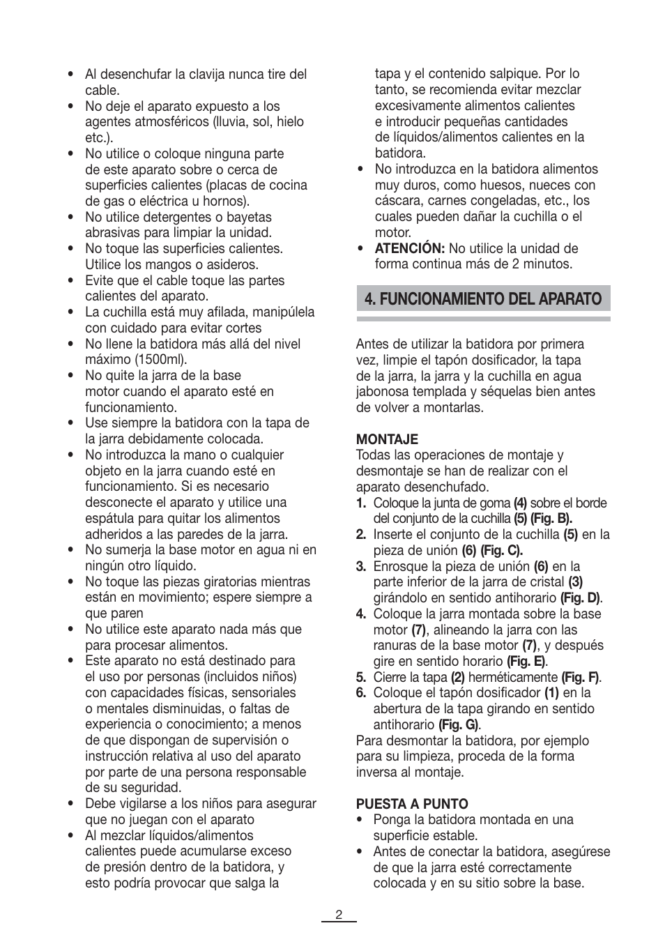 Funcionamiento del aparato | Fagor BV-850 User Manual | Page 3 / 50