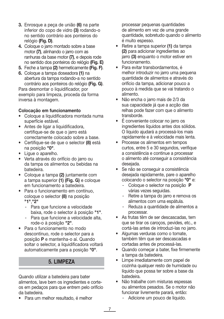 Limpeza | Fagor BV-850 User Manual | Page 8 / 50