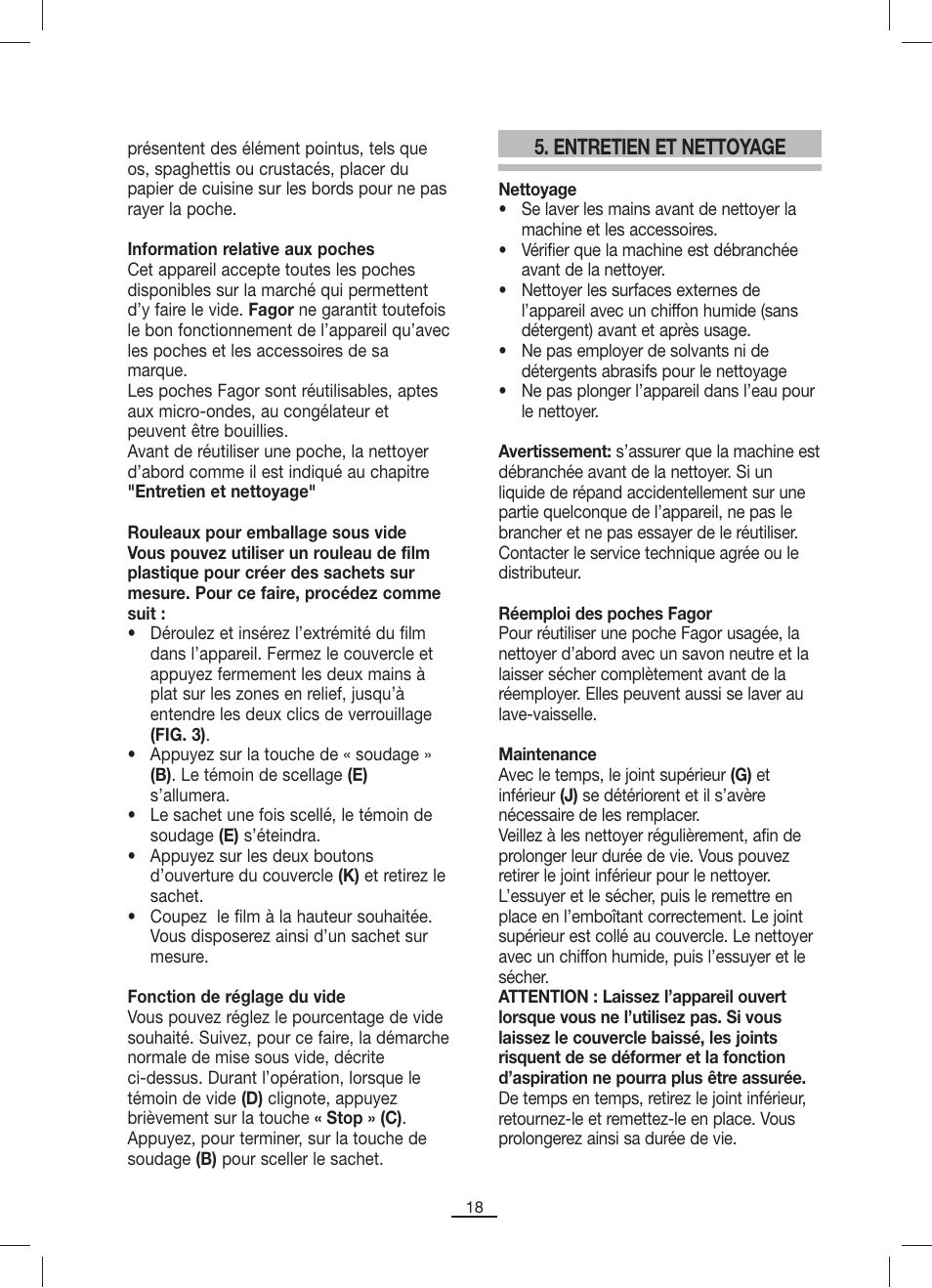 Entretien et nettoyage | Fagor MV-200 User Manual | Page 19 / 70