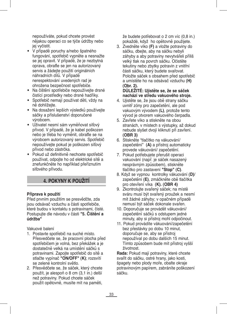 Pokyny k použití | Fagor MV-200 User Manual | Page 34 / 70