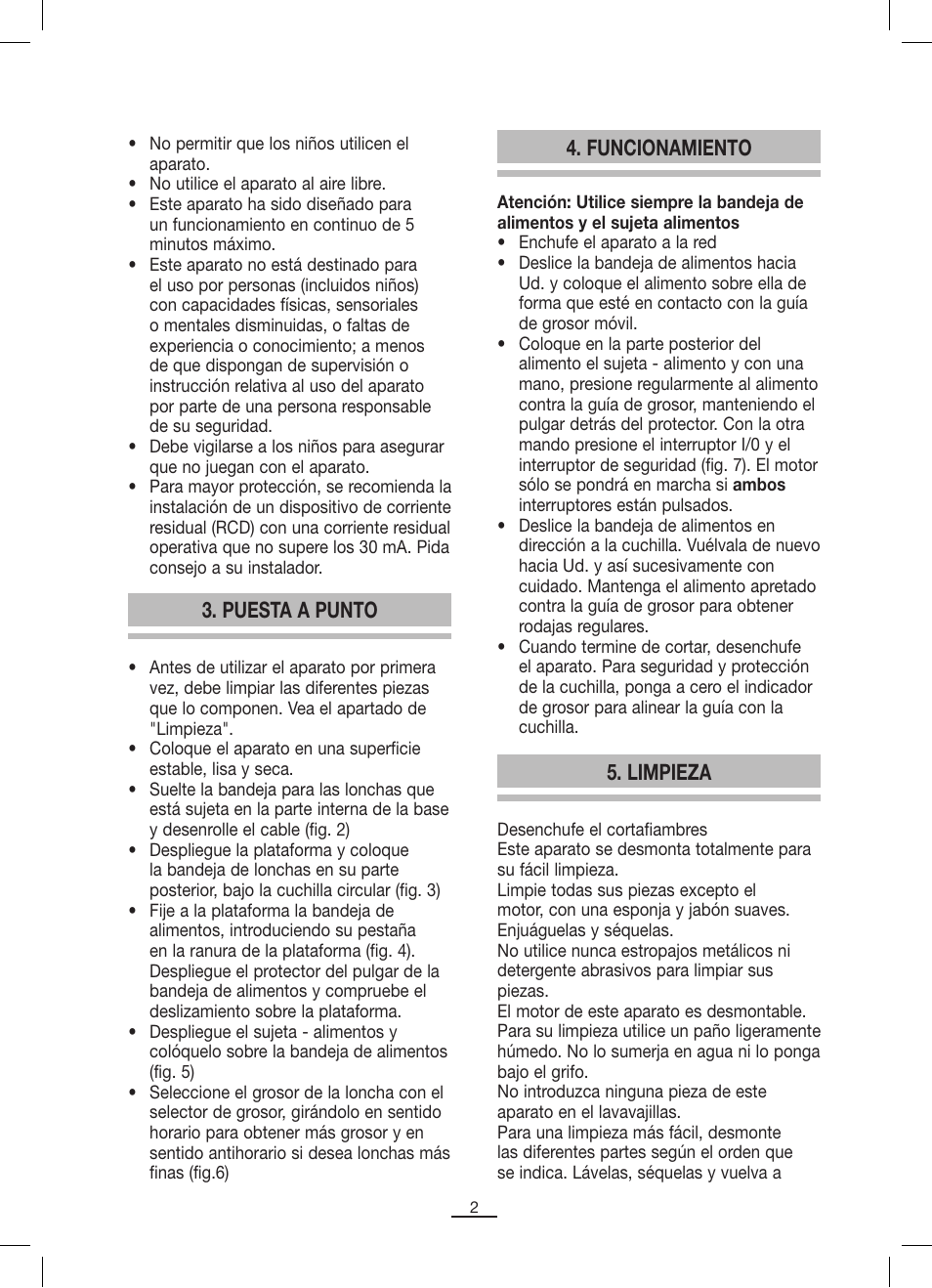 Puesta a punto, Funcionamiento, Limpieza | Fagor CF-172 User Manual | Page 3 / 42