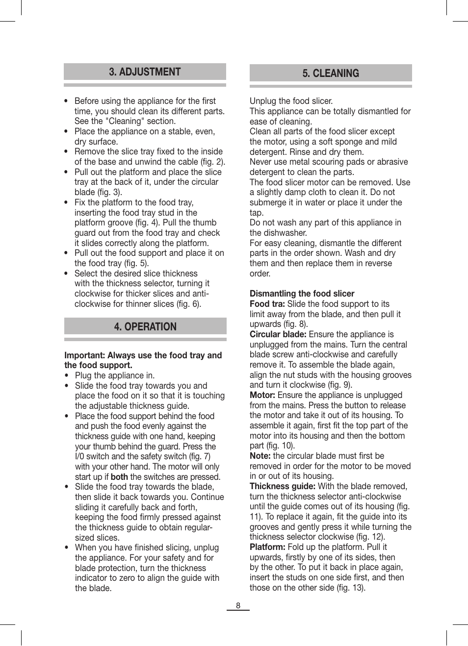 Adjustment, Operation, Cleaning | Fagor CF-172 User Manual | Page 9 / 42