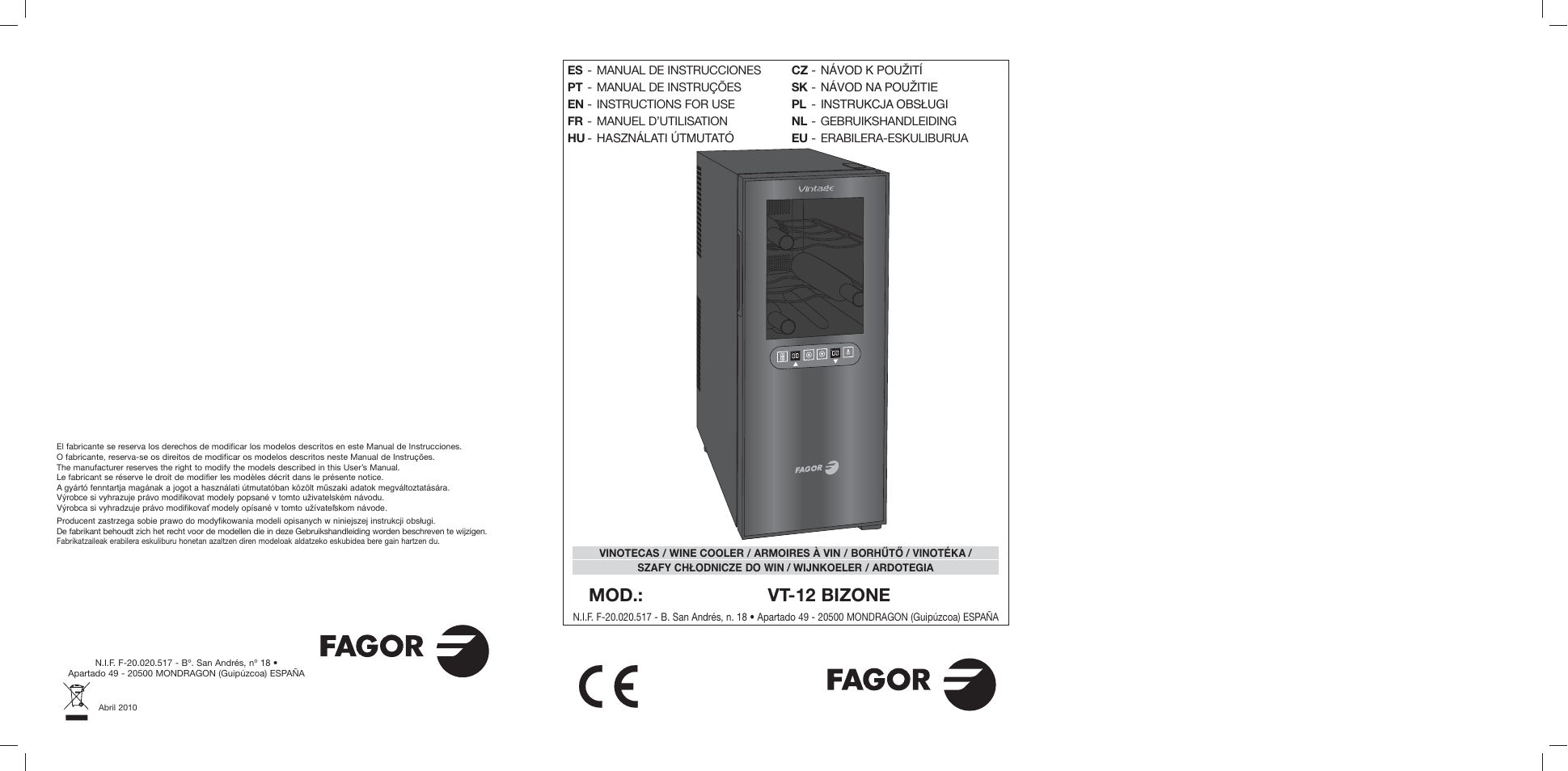 Fagor VT-12BIZONE User Manual | 38 pages