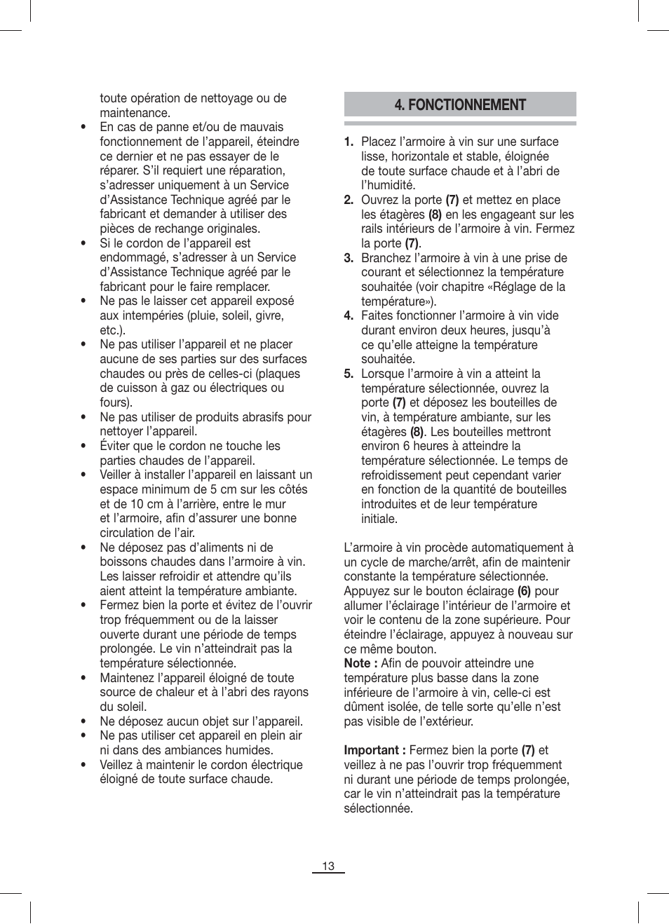 Fonctionnement | Fagor VT-12BIZONE User Manual | Page 14 / 38