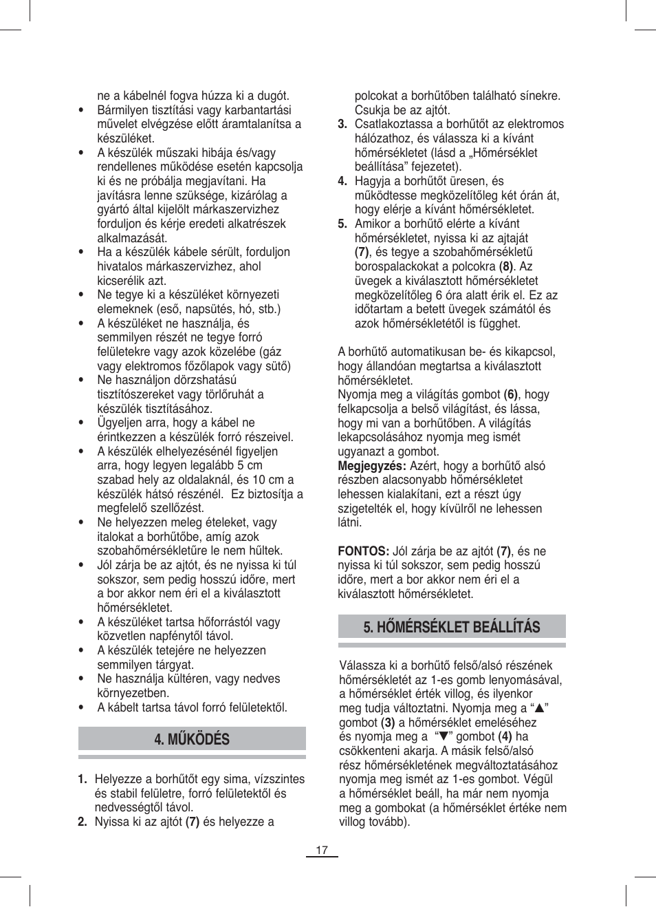 Működés, Hőmérséklet beállítás | Fagor VT-12BIZONE User Manual | Page 18 / 38