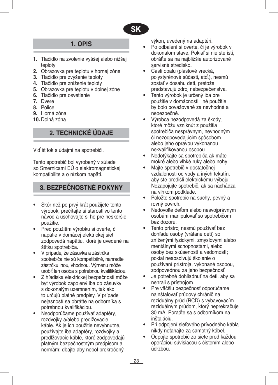 Opis, Bezpečnostné pokyny 2. technické údaje | Fagor VT-12BIZONE User Manual | Page 24 / 38