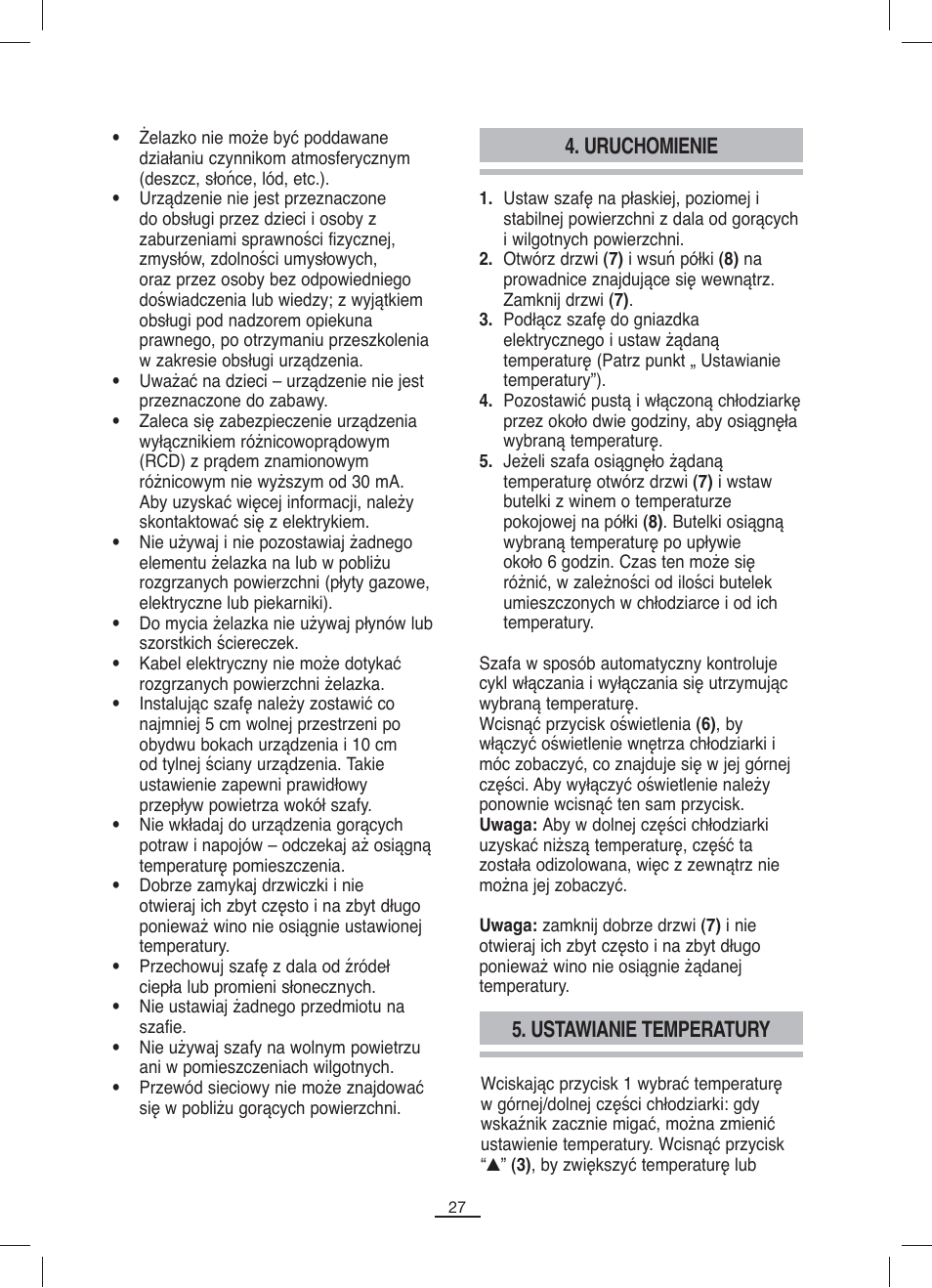 Uruchomienie, Ustawianie temperatury | Fagor VT-12BIZONE User Manual | Page 28 / 38