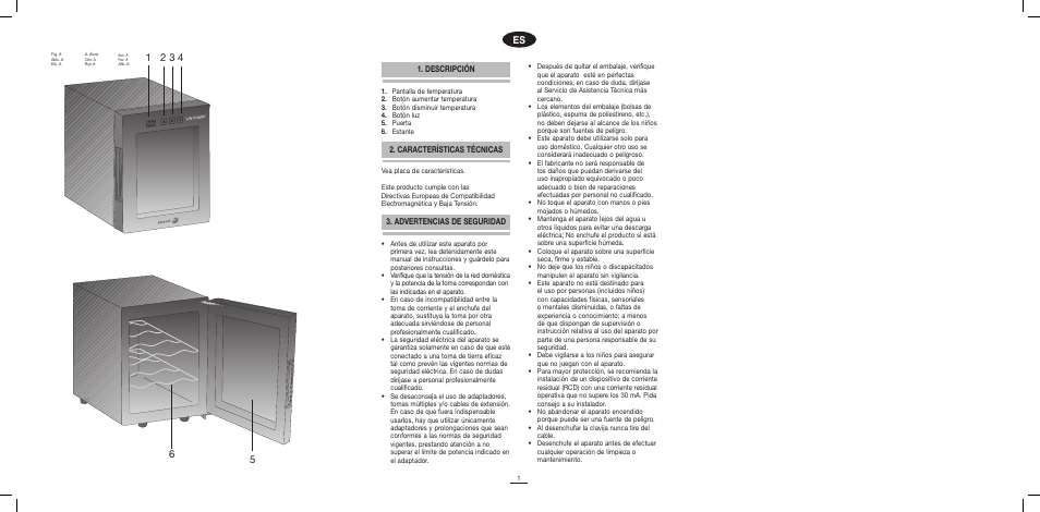 Descripción 3. advertencias de seguridad, Características técnicas | Fagor VT-6 User Manual | Page 2 / 46