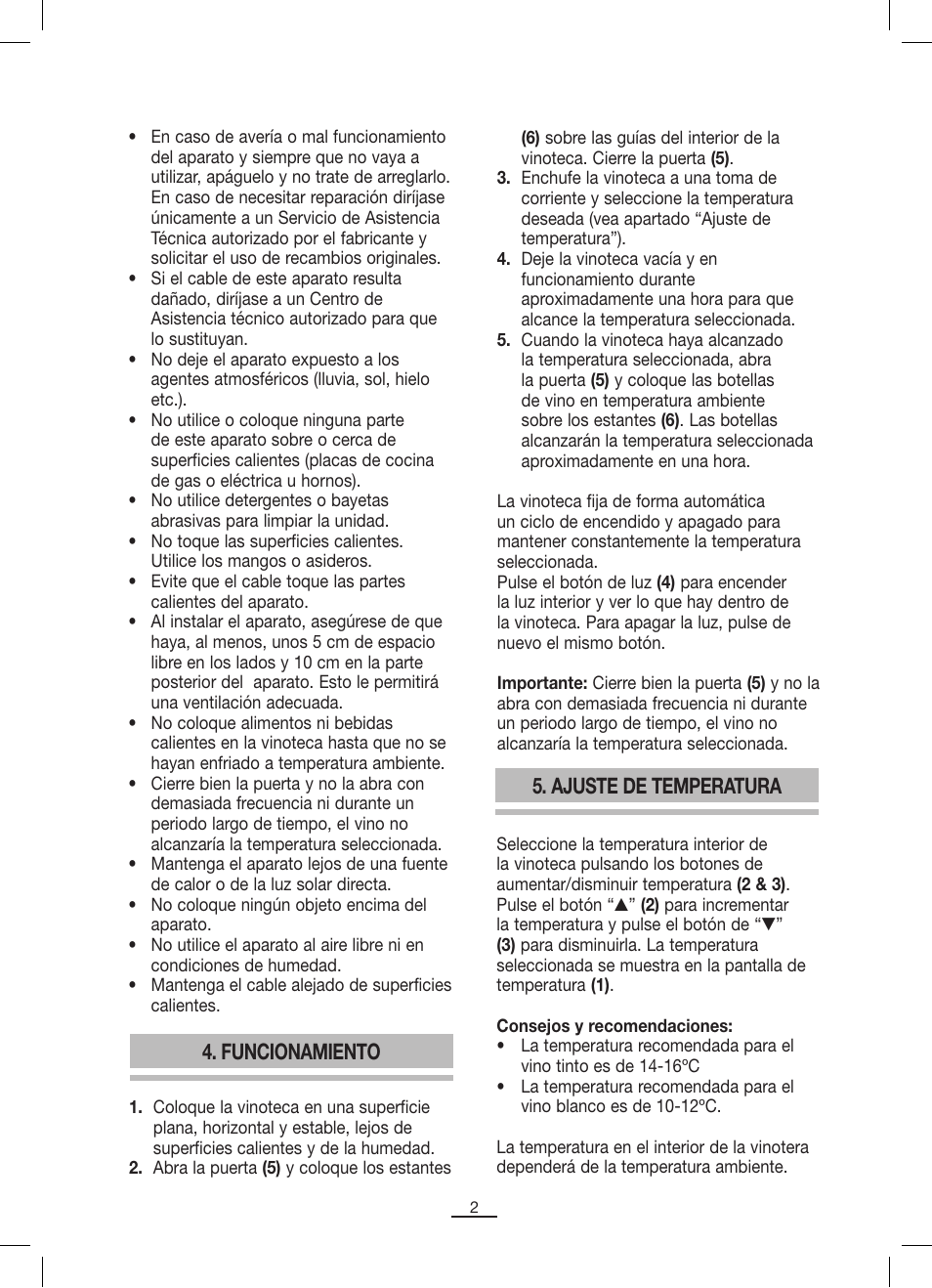 Funcionamiento, Ajuste de temperatura | Fagor VT-6 User Manual | Page 3 / 46