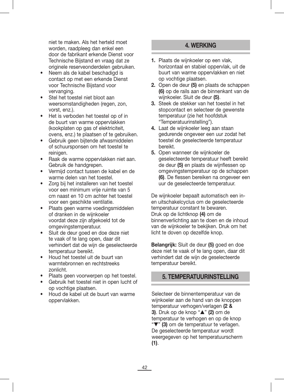 Werking, Temperatuurinstelling | Fagor VT-6 User Manual | Page 43 / 46