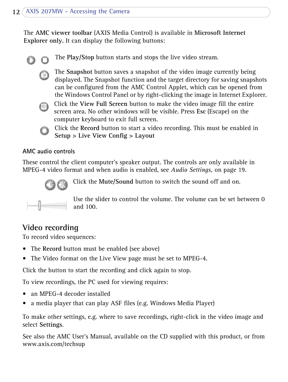 Video recording | Axis Communications 207MW User Manual | Page 12 / 60
