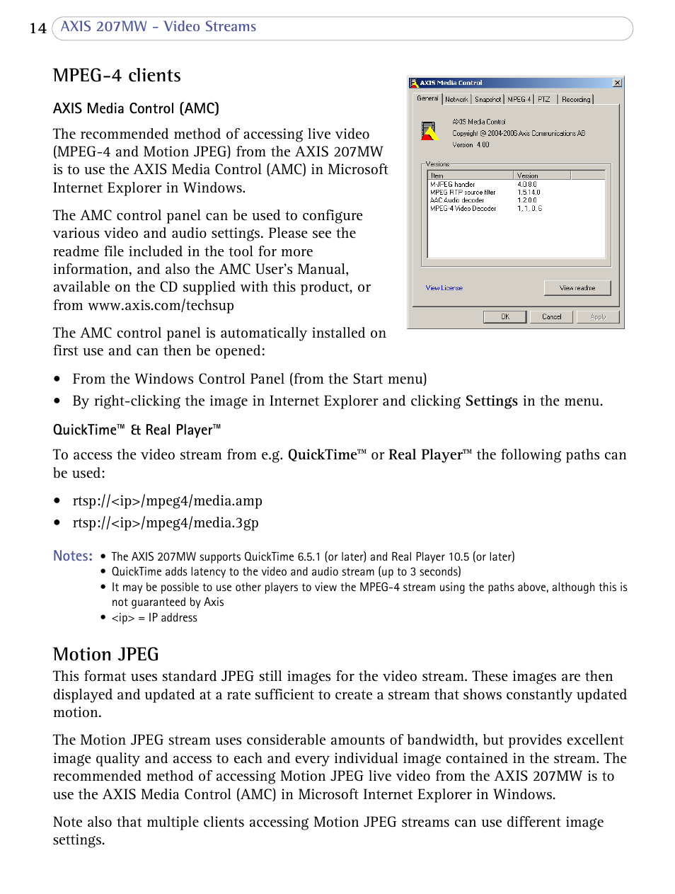 Mpeg-4 clients, Motion jpeg, Mpeg-4 clients motion jpeg | Axis Communications 207MW User Manual | Page 14 / 60