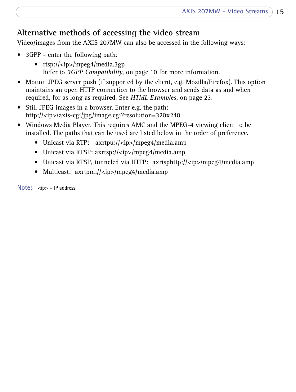 Alternative methods of accessing the video stream | Axis Communications 207MW User Manual | Page 15 / 60