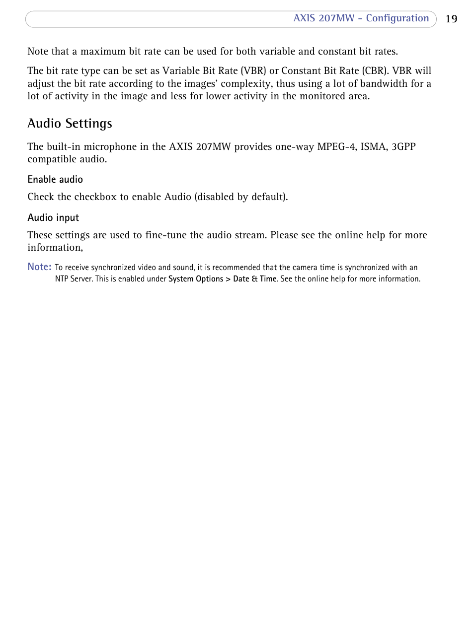 Audio settings | Axis Communications 207MW User Manual | Page 19 / 60