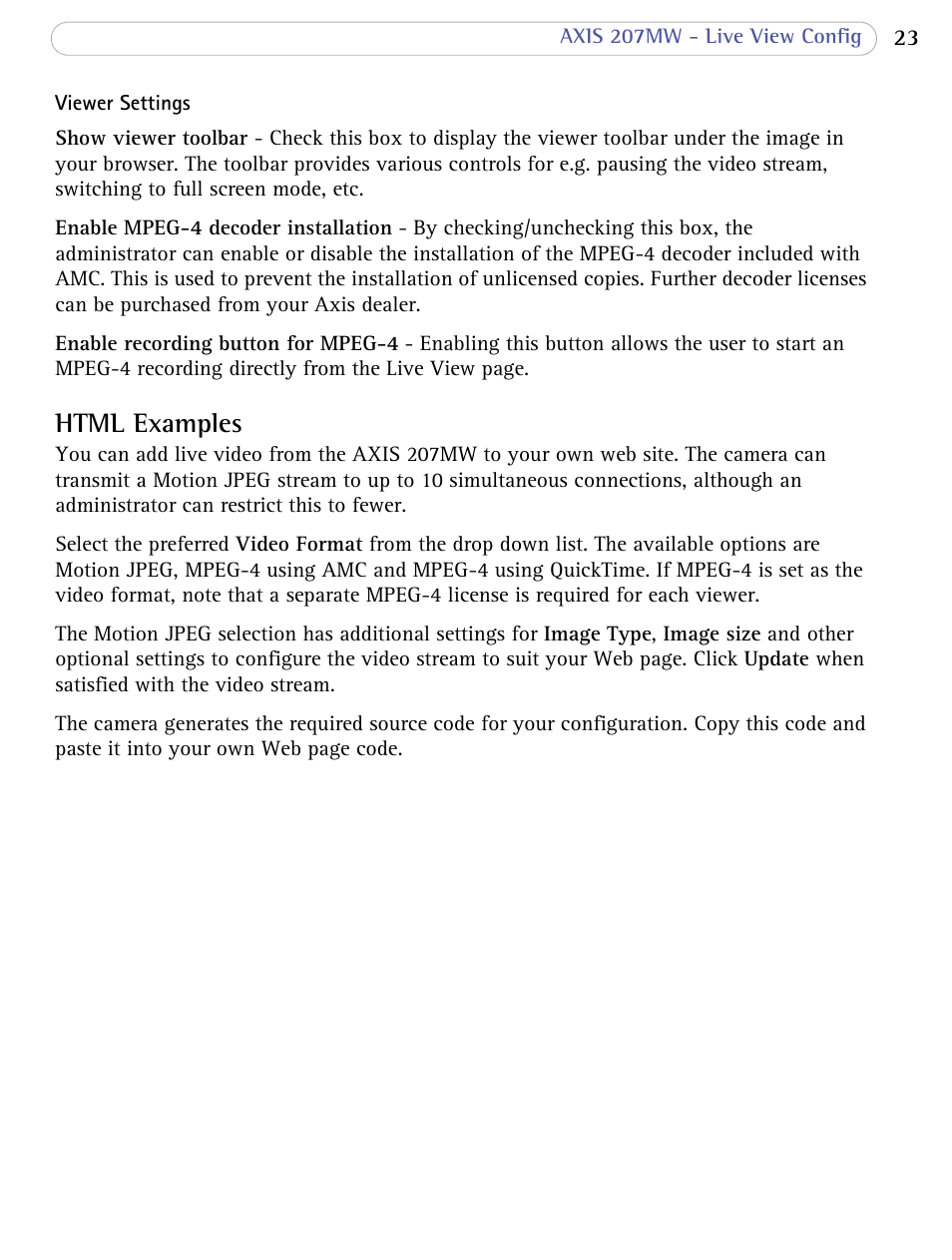 Html examples | Axis Communications 207MW User Manual | Page 23 / 60