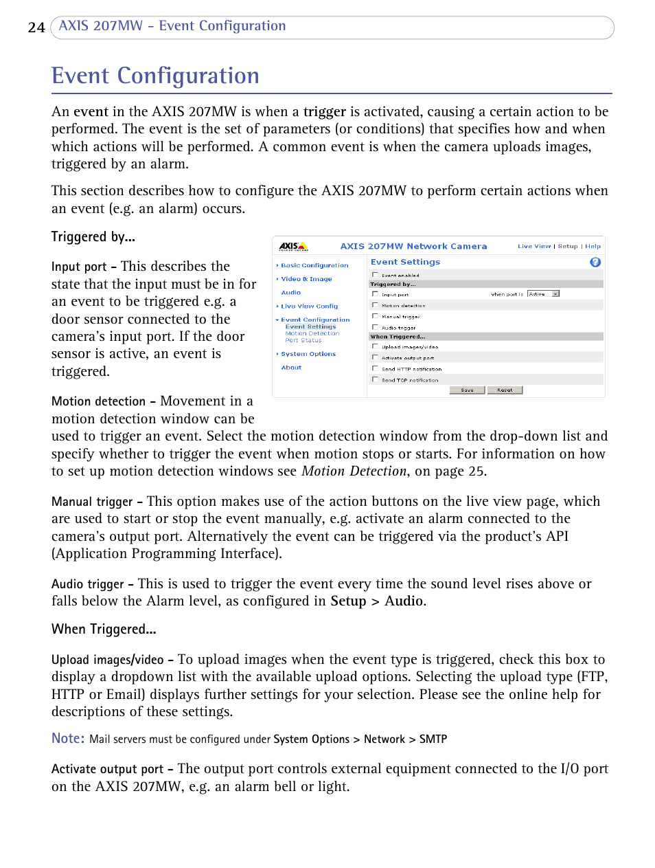 Event configuration | Axis Communications 207MW User Manual | Page 24 / 60