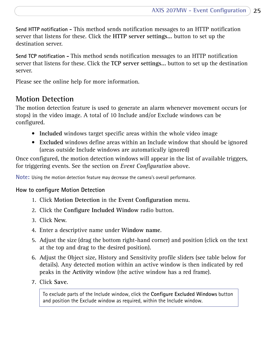 Motion detection | Axis Communications 207MW User Manual | Page 25 / 60