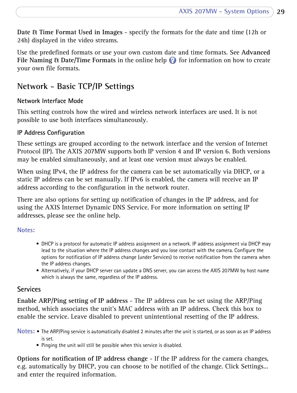 Network - basic tcp/ip settings | Axis Communications 207MW User Manual | Page 29 / 60