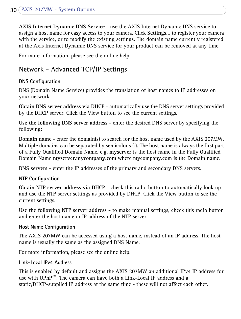 Network - advanced tcp/ip settings | Axis Communications 207MW User Manual | Page 30 / 60