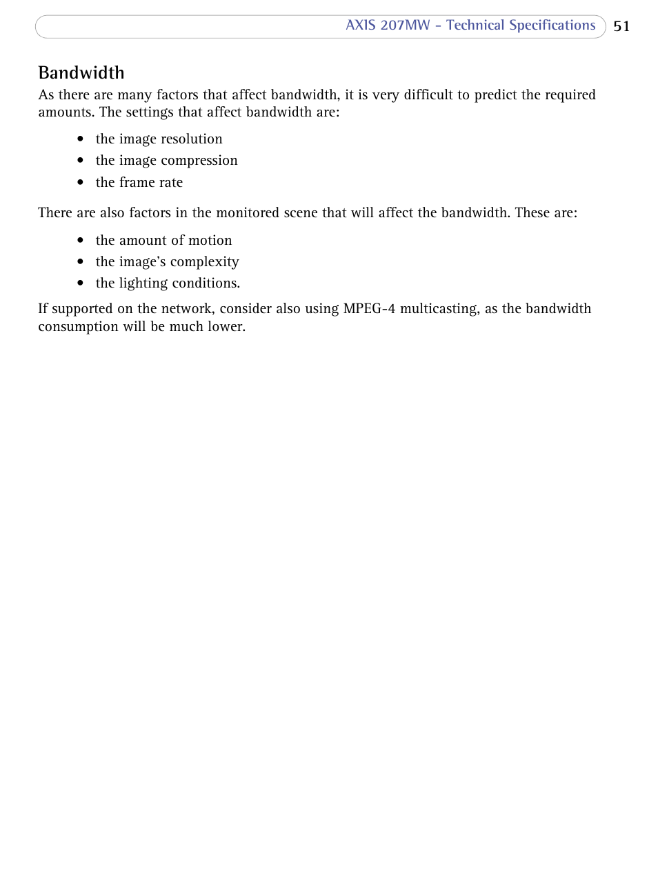 Bandwidth | Axis Communications 207MW User Manual | Page 51 / 60