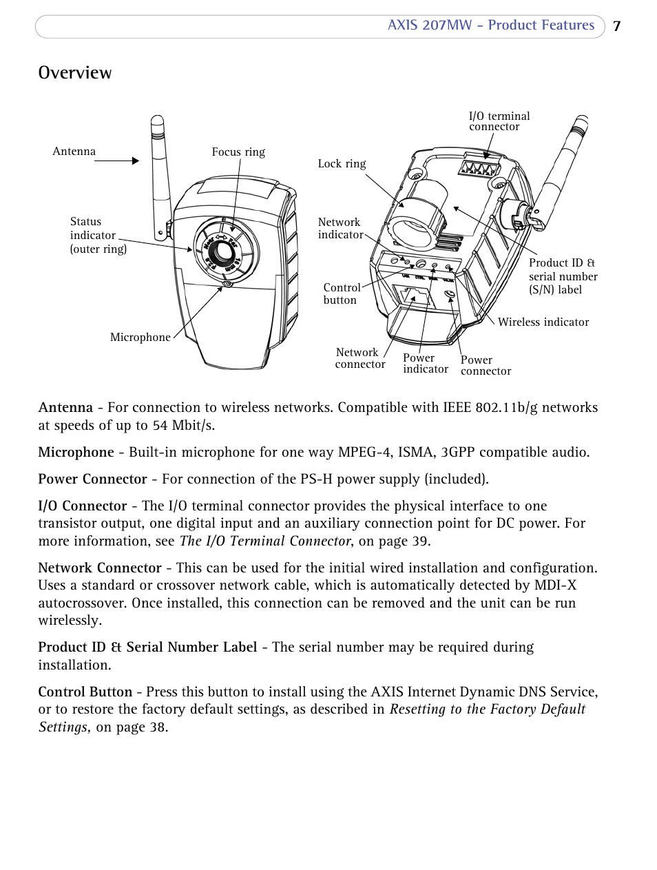 Overview | Axis Communications 207MW User Manual | Page 7 / 60