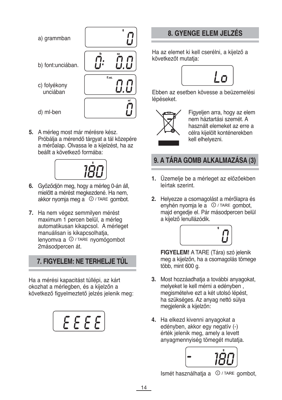 Gyenge elem jelzés | Fagor BC-275 User Manual | Page 15 / 41