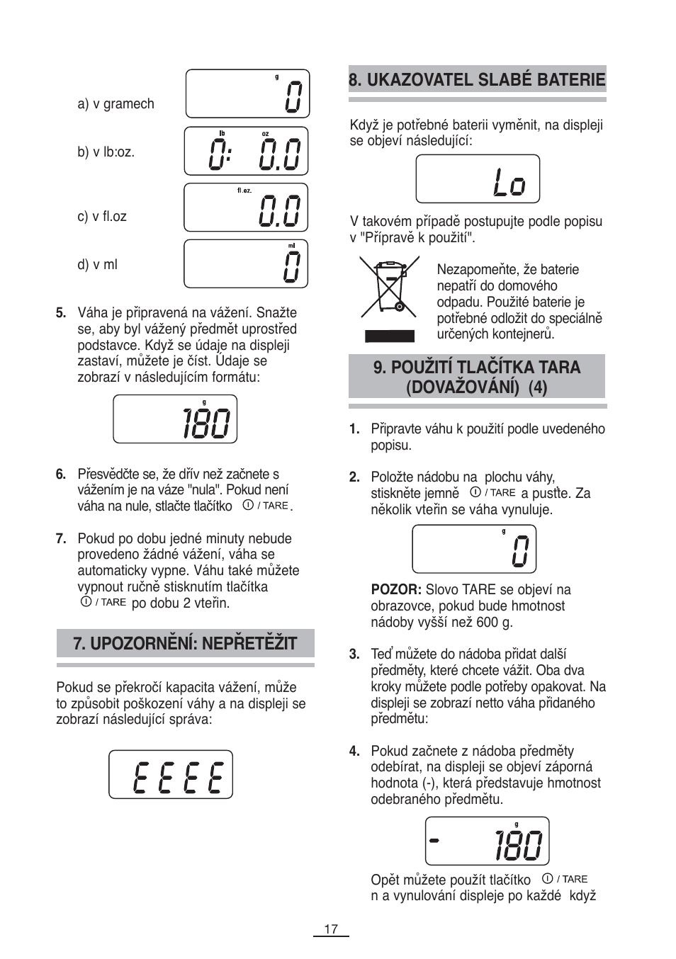 Ukazovatel slabé baterie | Fagor BC-275 User Manual | Page 18 / 41