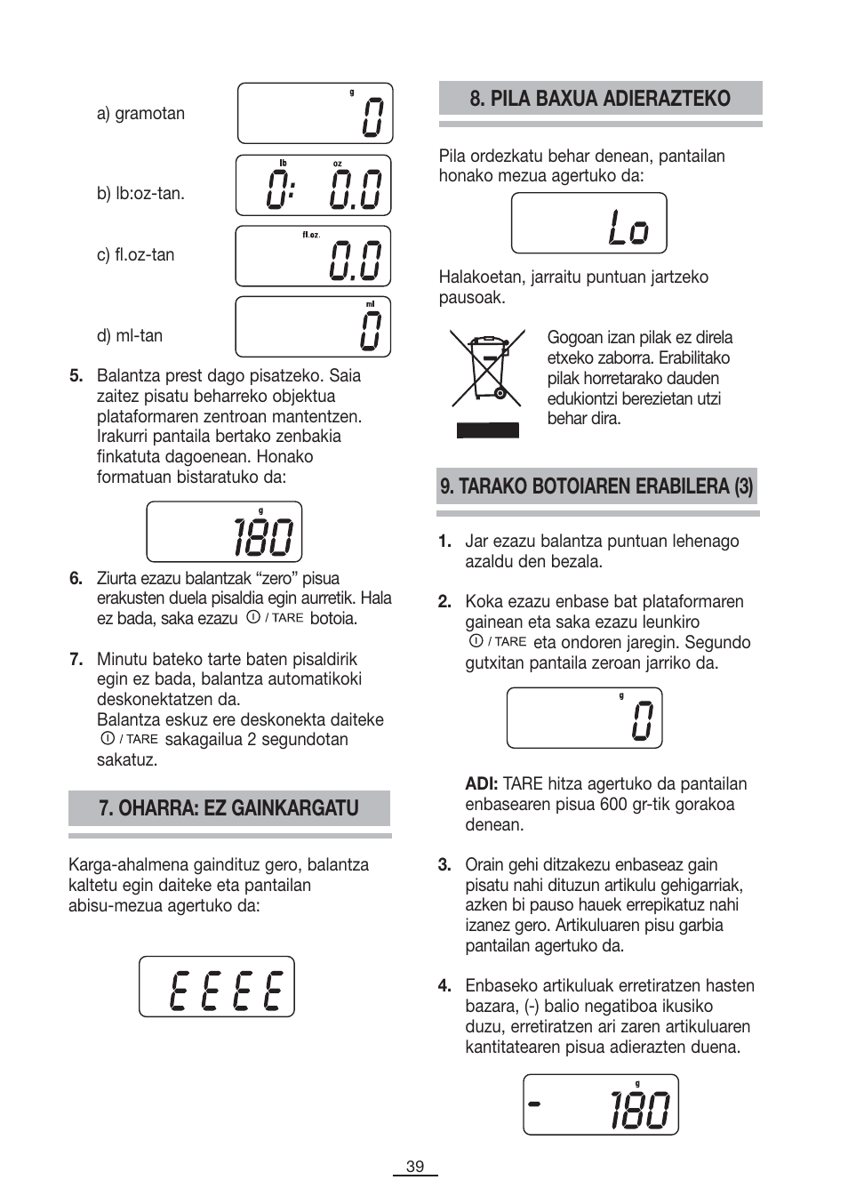 Pila baxua adierazteko | Fagor BC-275 User Manual | Page 40 / 41