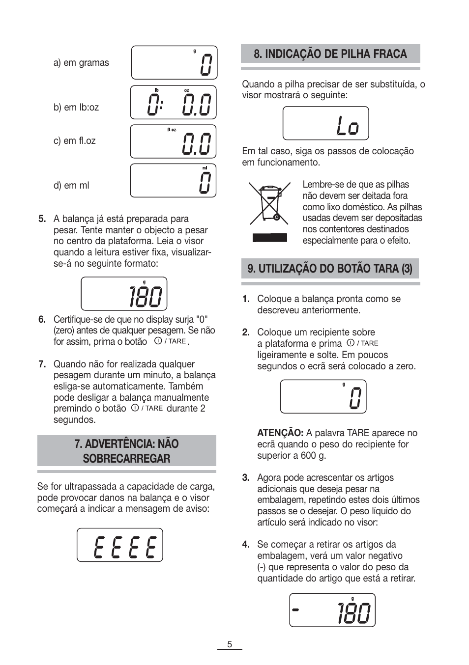 Indicação de pilha fraca | Fagor BC-275 User Manual | Page 6 / 41
