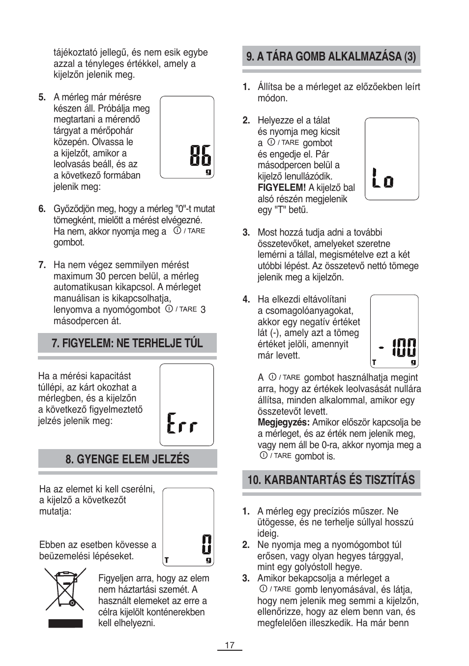 Gyenge elem jelzés, Karbantartás és tisztítás | Fagor BC-550 User Manual | Page 18 / 44
