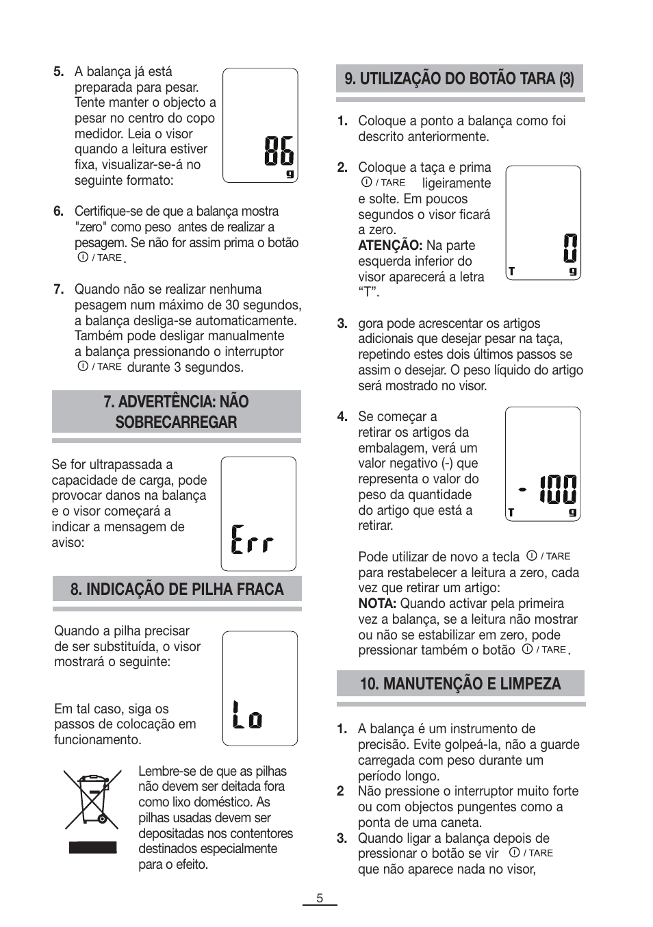 Indicação de pilha fraca | Fagor BC-550 User Manual | Page 6 / 44