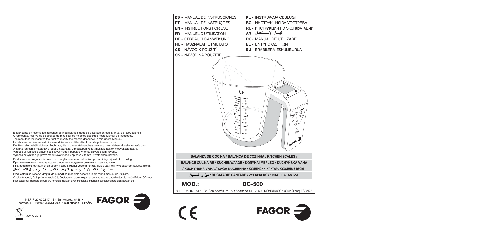 Fagor BC-500 User Manual | 48 pages