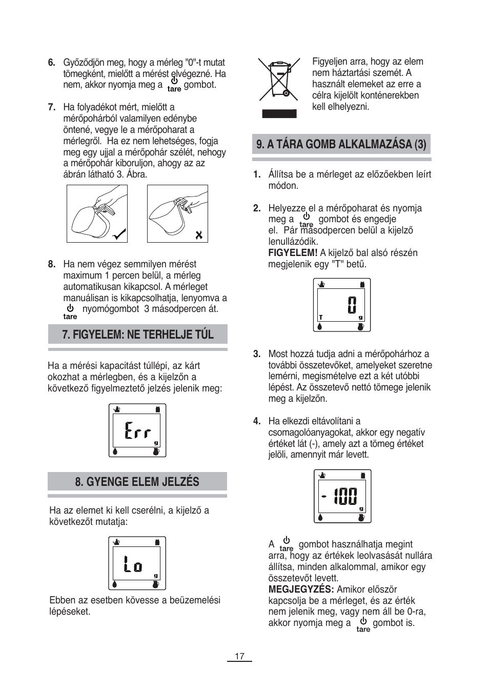 Gyenge elem jelzés | Fagor BC-500 User Manual | Page 18 / 48