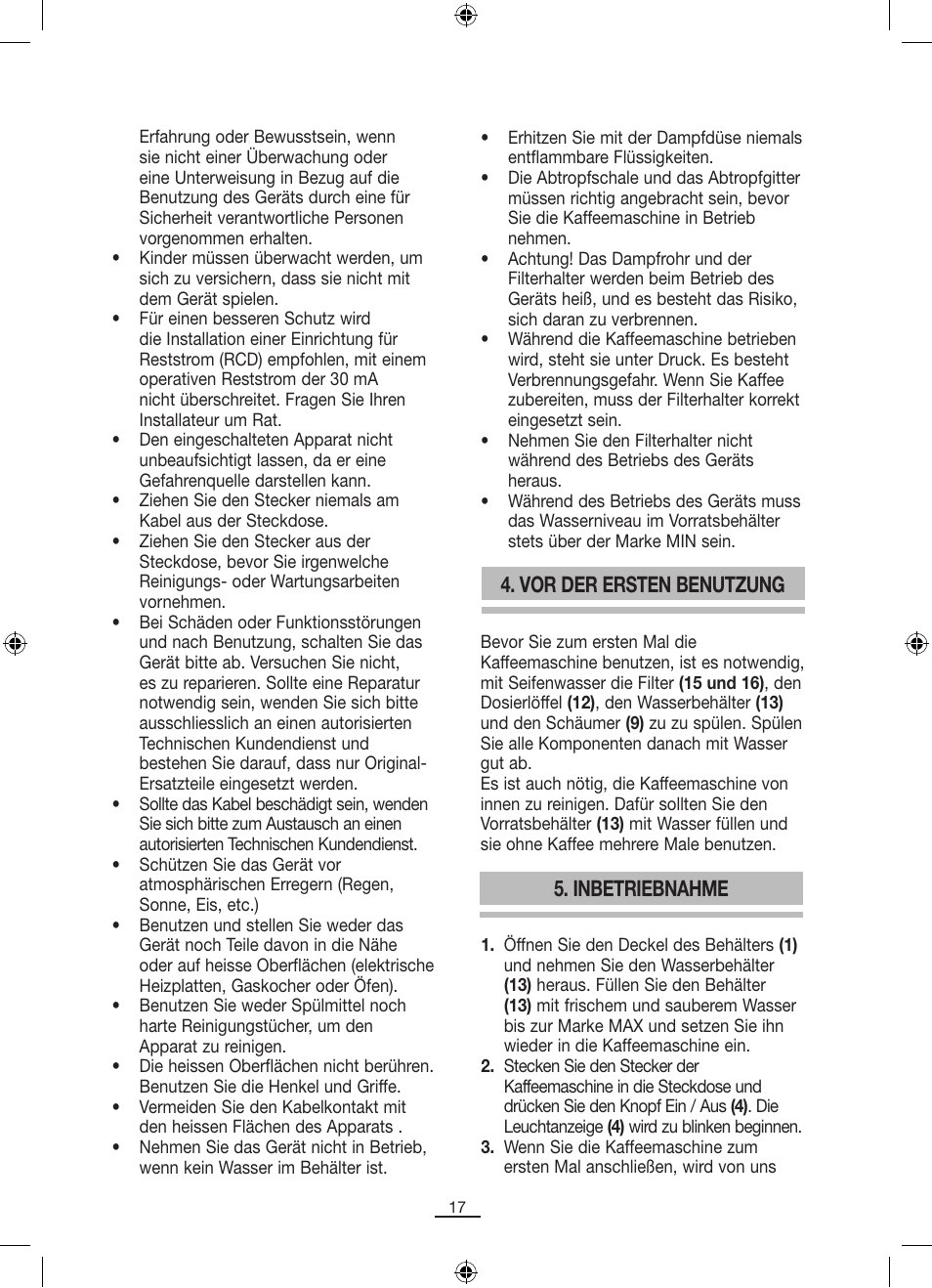 Vor der ersten benutzung, Inbetriebnahme | Fagor CR-14 User Manual | Page 18 / 50