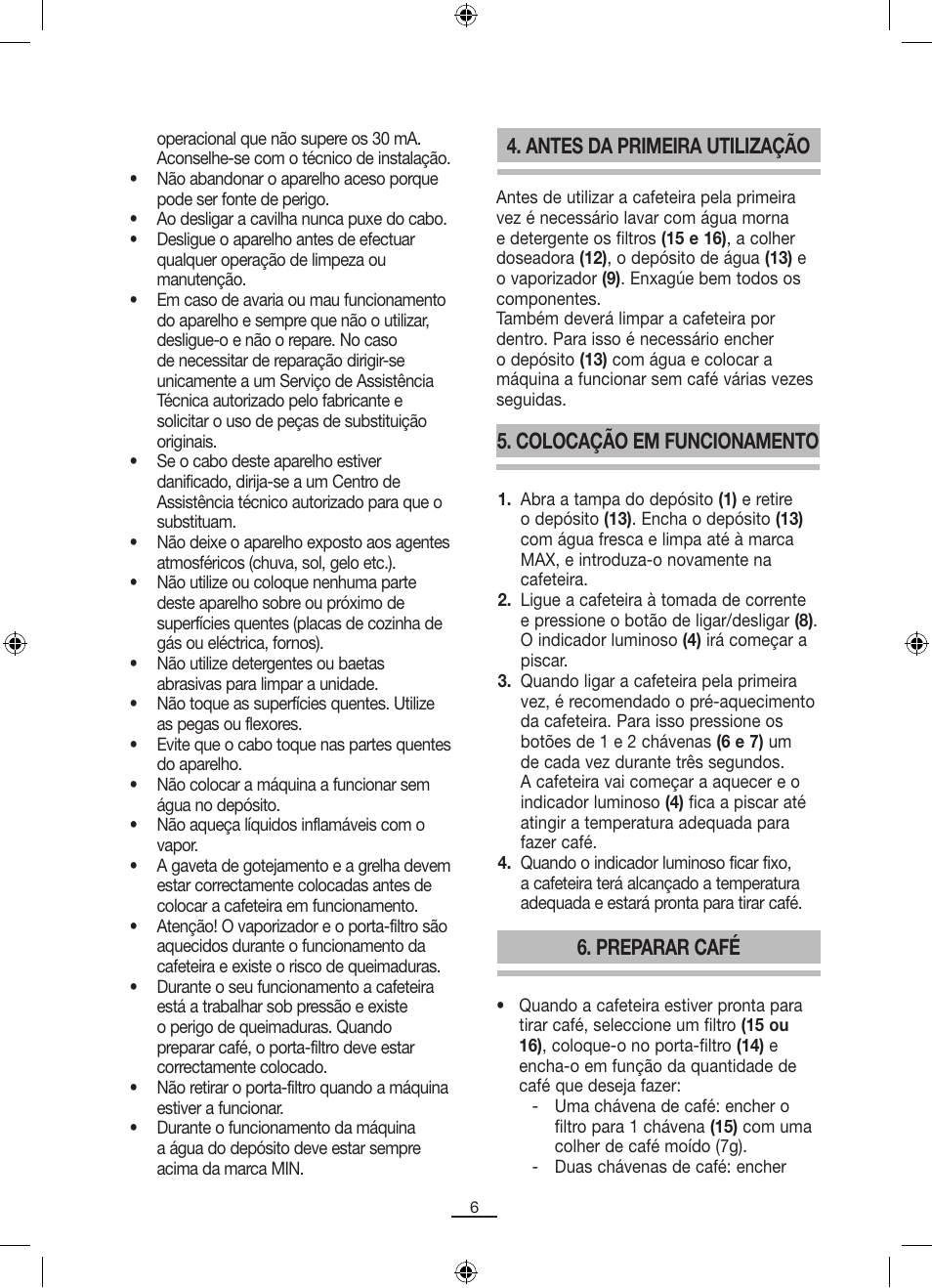 Antes da primeira utilização, Colocação em funcionamento, Preparar café | Fagor CR-14 User Manual | Page 7 / 50