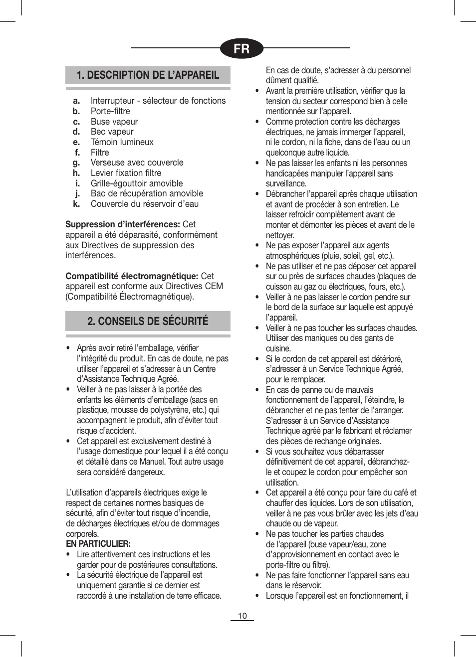 Description de l’appareil, Conseils de sécurité | Fagor CR-1000 User Manual | Page 11 / 50