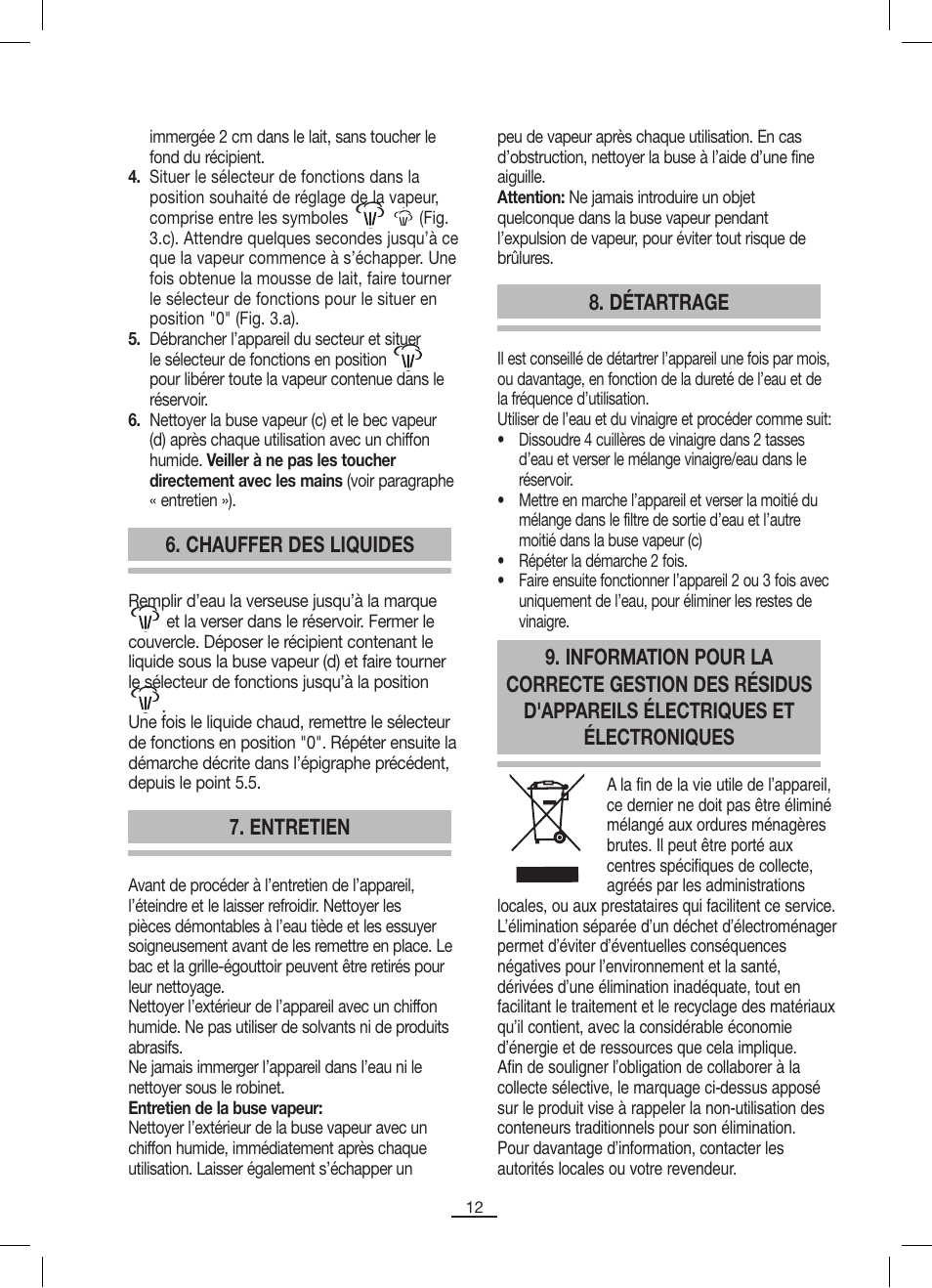 Chauffer des liquides, Entretien, Détartrage | Fagor CR-1000 User Manual | Page 13 / 50