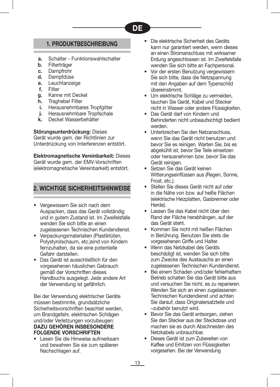 Produktbeschreibung, Wichtige sicherheitshinweise | Fagor CR-1000 User Manual | Page 14 / 50