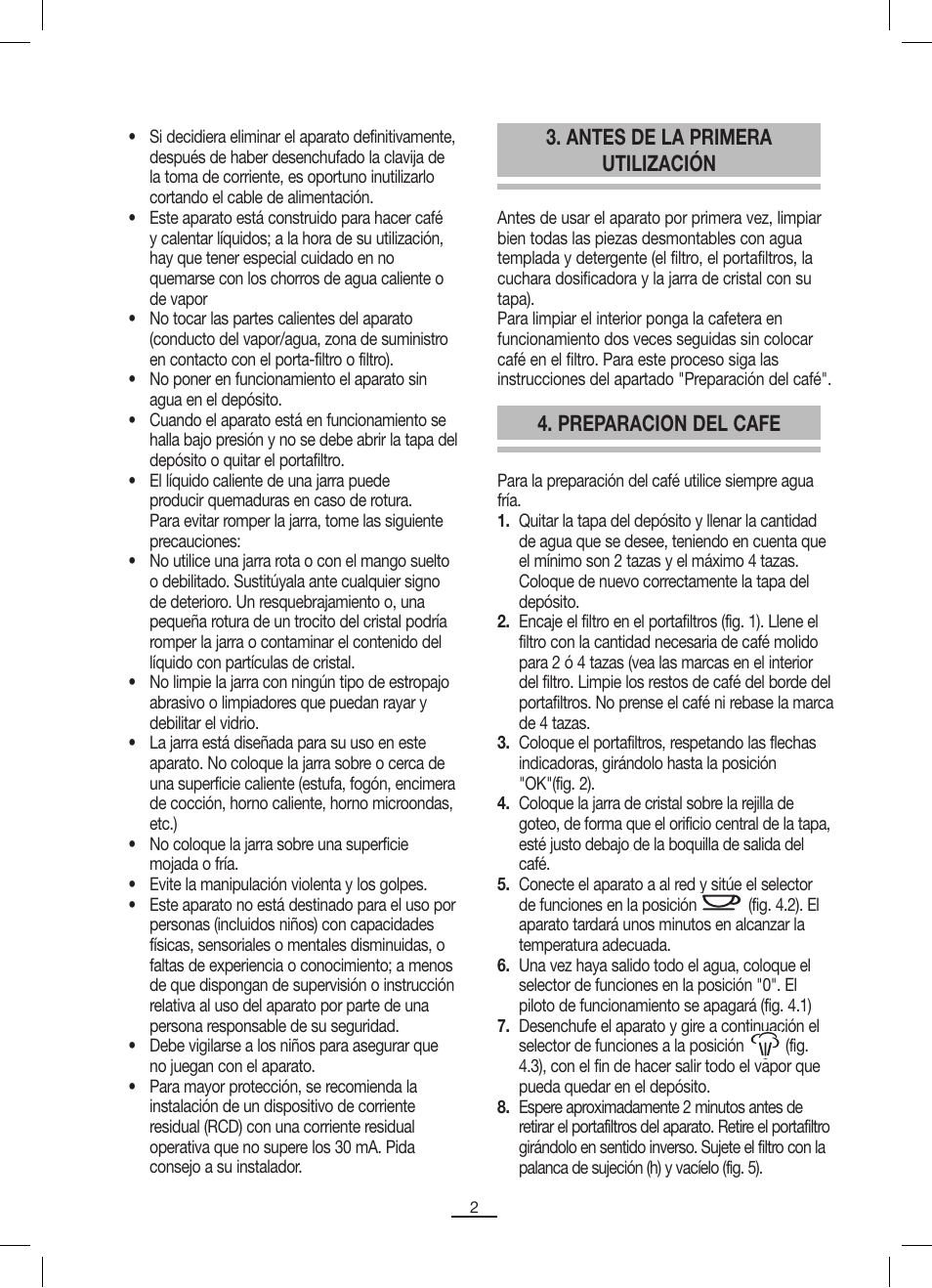 Antes de la primera utilización, Preparacion del cafe | Fagor CR-1000 User Manual | Page 3 / 50