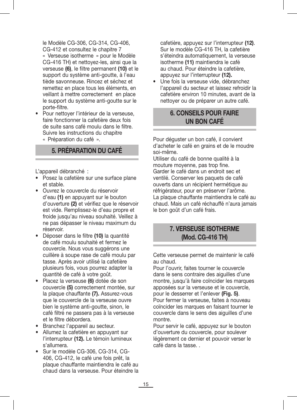 Préparation du café | Fagor CG-306 User Manual | Page 16 / 62